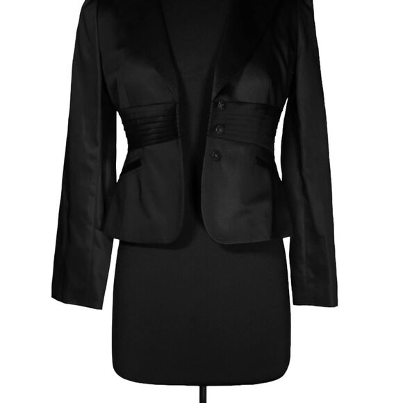 Ann Taylor Women's Blazer Black Linen Blend Snap Button Lined Suit Jacket 2P NWT - Picture 6 of 8